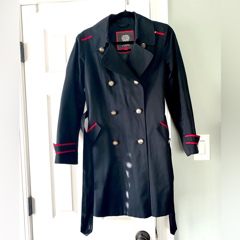Vince Camuto Black with Red Detail Trench Coat Jacket
